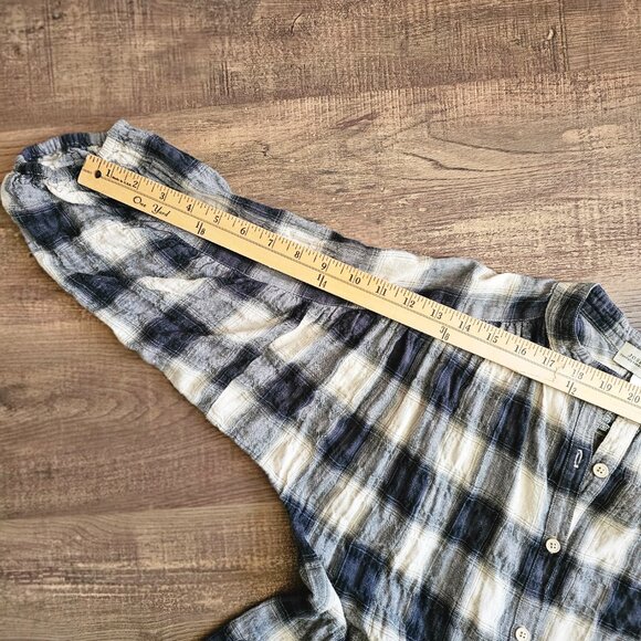 Josh Podoll 3/4 Lantern Batwing Sleeve Plisse Plaid Button Up Shirt Blouse Top S - Picture 4 of 9